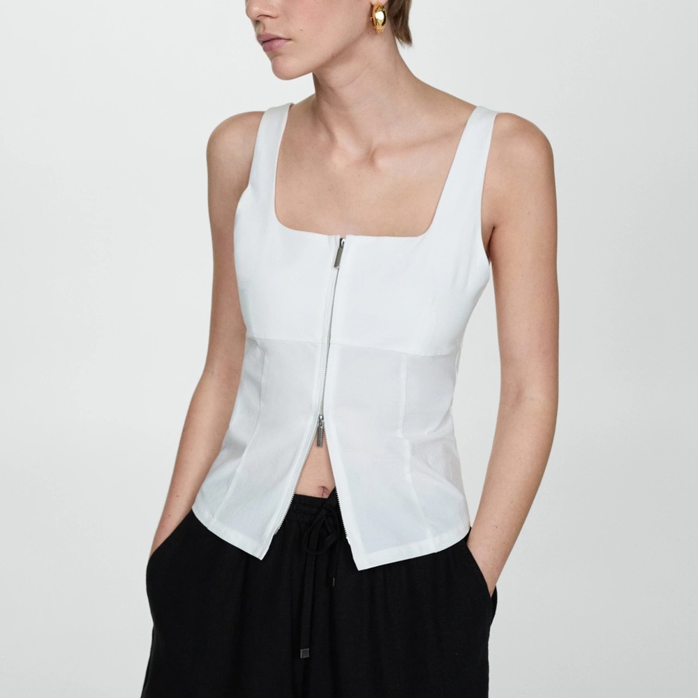 Mango White Zippered Tank Top